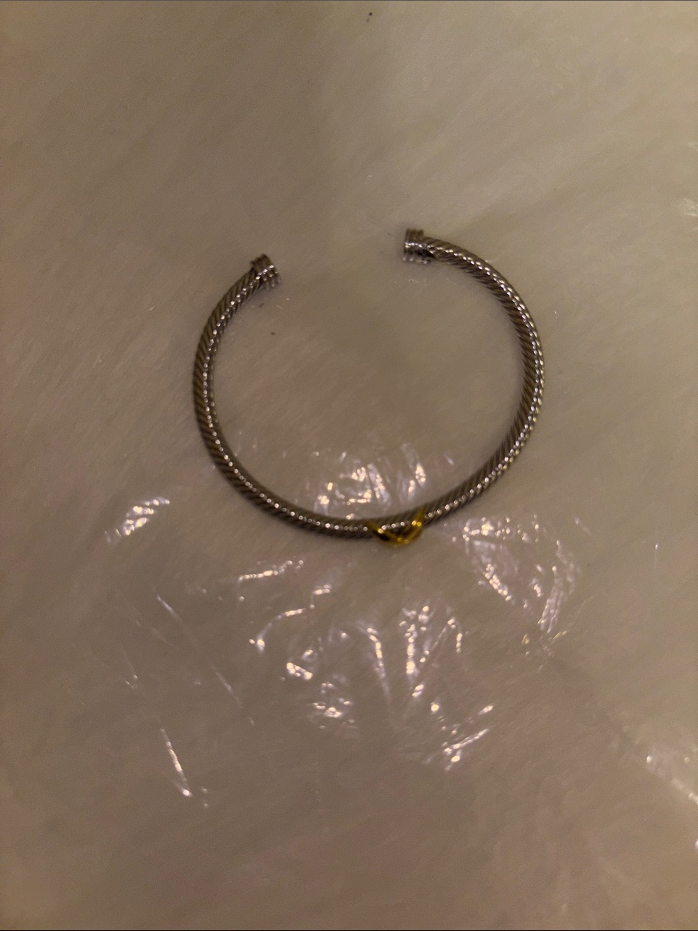 Silver-Tone Twisted Cable Cuff Bracelet with Gold Accent